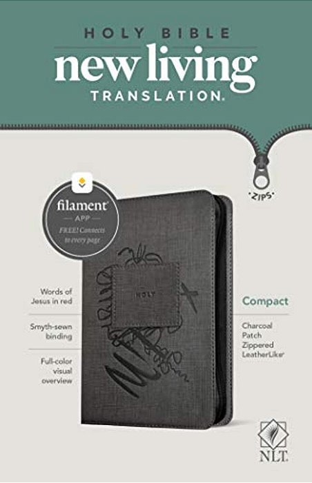 Nlt Compact Zipper Bible, Filament Enabled (Leatherlike, Charcoal Patch, Red Letter)-..