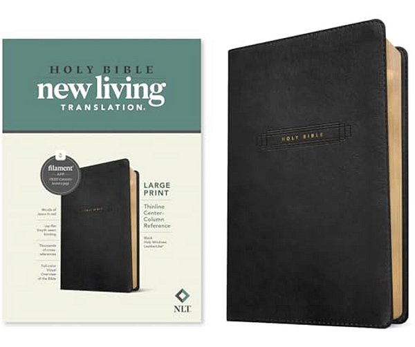 Nlt Large Print Thinline Center-Column Reference Bible, Filament Enabled (Leatherlike, Black Holy Windows, Red Letter)-..