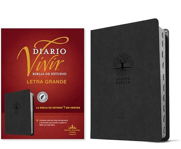 Biblia De Estudio Del Diario Vivir Rvr60, Letra Grande (Sentipiel, Carbón, Índice, Letra Roja)-..