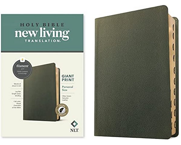 Nlt Personal Size Giant Print Bible, Filament Enabled (Genuine Leather, Olive Green, Indexed, Red Letter)-..