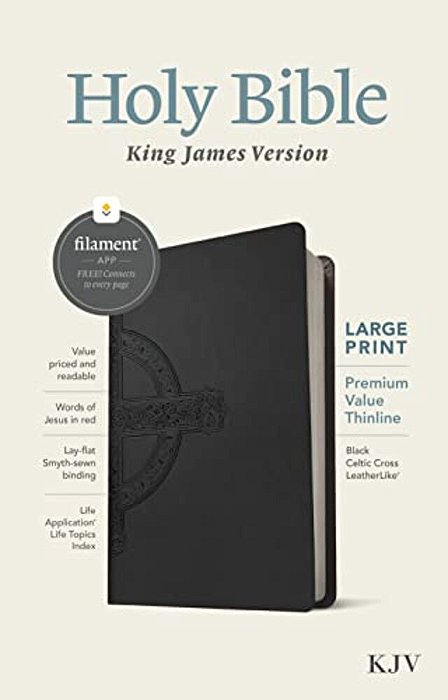 Kjv Large Print Premium Value Thinline Bible, Filament Enabled (Leatherlike, Black Celtic Cross, Red Letter)-..