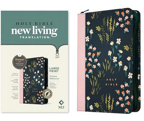 Nlt Large Print Thinline Reference Zipper Bible, Filament Enabled (Leatherlike, Meadow Navy & Pink, Indexed, Red Letter)-..