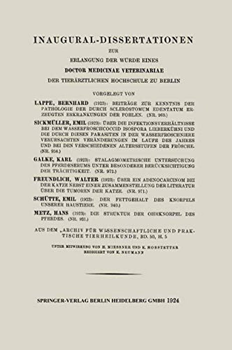 Beiträge Zur Kenntnis Der Pathologie Der Durch Sclerostomum Edentatum Erzeugten Erkrankungen Der Fohlen-..
