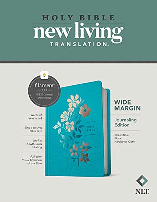 Nlt Wide Margin Bible, Filament Enabled (Hardcover Cloth, Ocean Blue Floral, Red Letter)-..