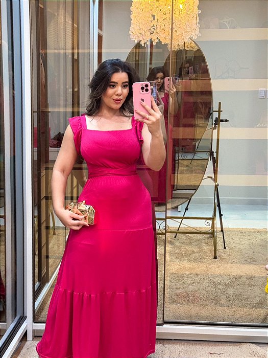 Vestido Longo Manga Babado 747