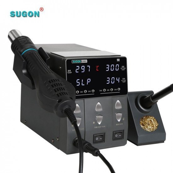 Sugon 202 - Estação de Solda e Retrabalho 2 em 1, Temperatura Ajustável