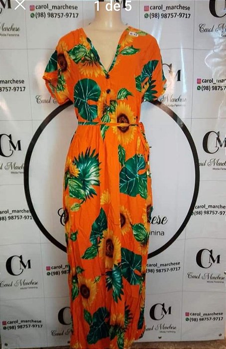 Vestido Longo Feminino com Cinto – Estampa de Girassol, Tamanho Único