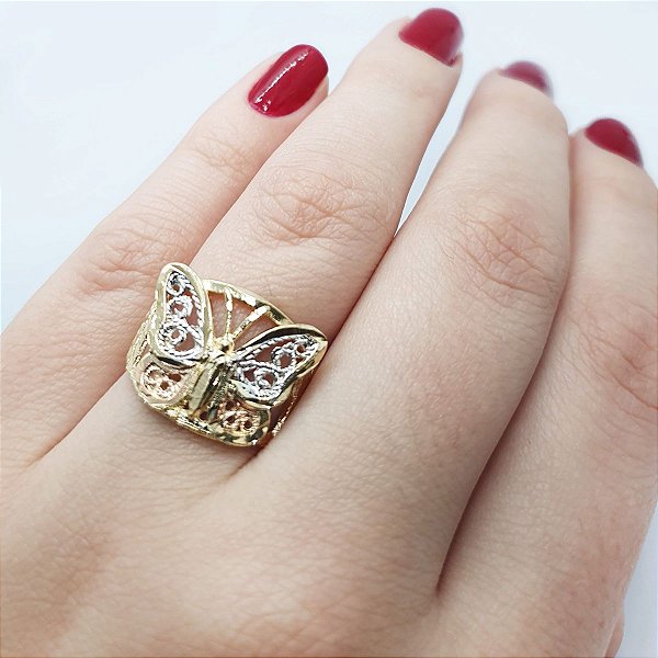 Anel Banhado de Ouro 18K Borboleta Cod 326