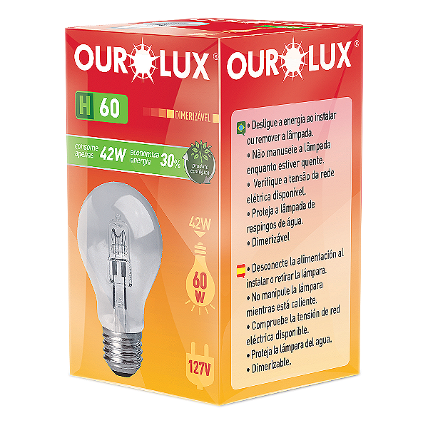 Lâmpada Eco Halógena Clara H60 42W 127V IP65.