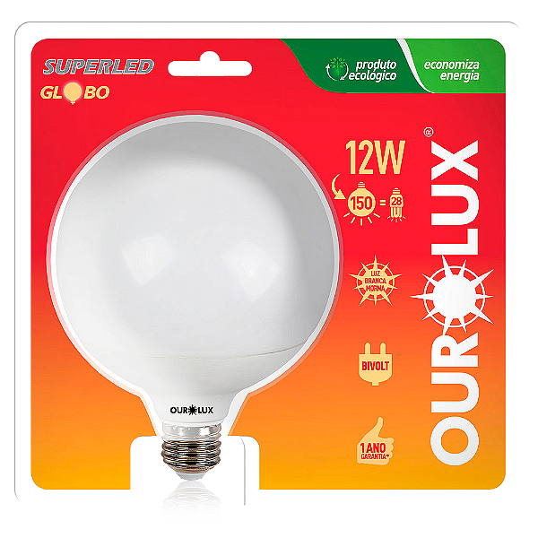 Lâmpada Superled Globo 12W Bivolt 2700K.