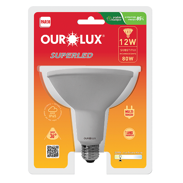 Lâmpada Superled PAR38 12W bivolt 3000K IP65 36º S.