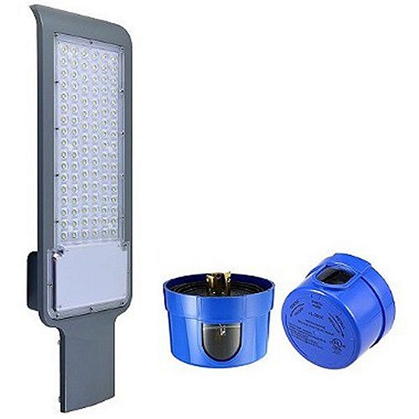 Luminária LED Pública Slim 100W SMD com Sensor Fotocélula 6500K IP67.