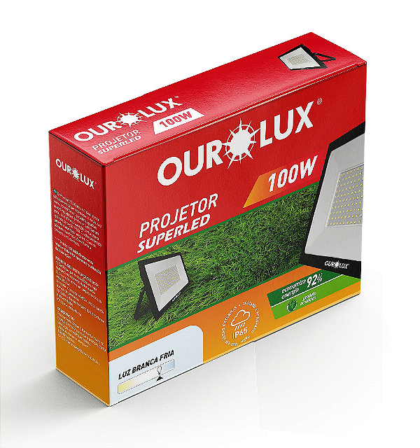 Refletor Superled Projetor Slim 100W Preto 6500K bivolt.