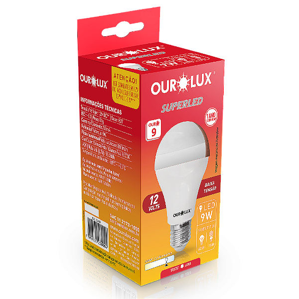 Lâmpada Superled Ouro 60 9W 12 Volts 6500K IP66.