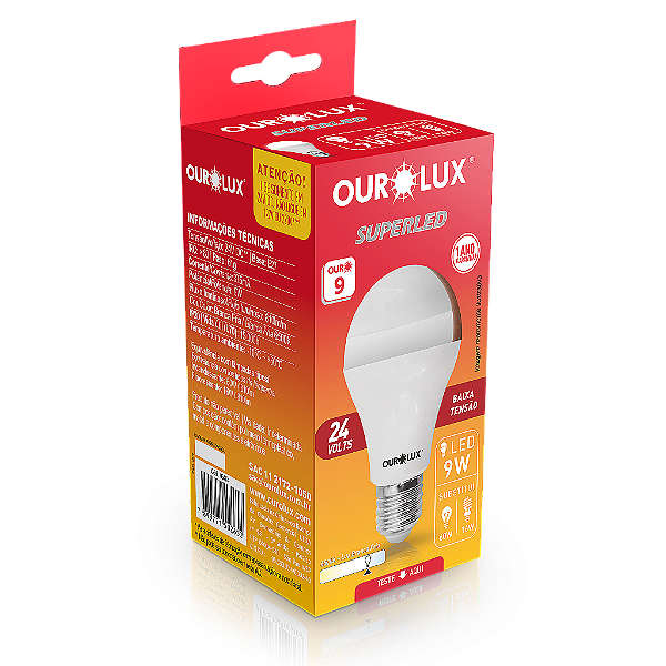 Lâmpada Superled Ouro 60 9W 24 Volts 6500K IP66.