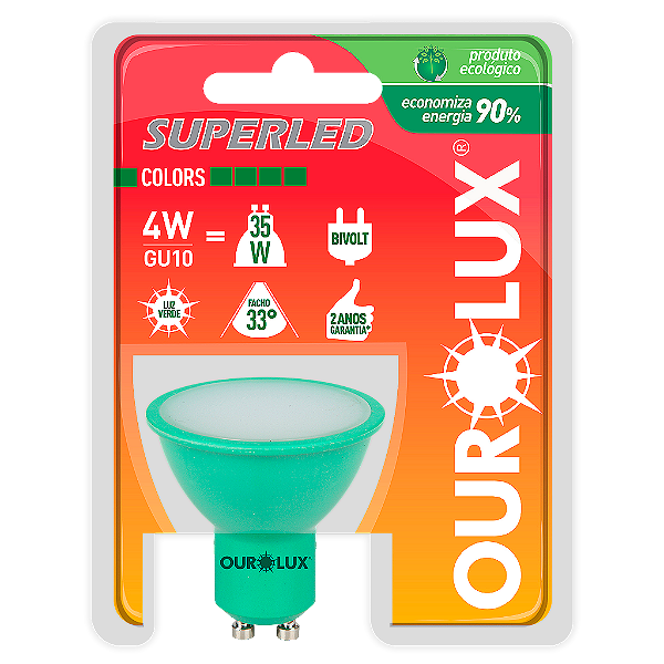 Lâmpada Superled GU10 4W Bivolt 33º Verde bivolt IP66.
