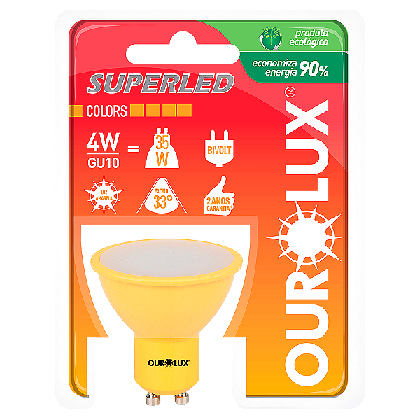 Lâmpada Superled GU10 4W Bivolt 33º Amarelo bivolt IP66.