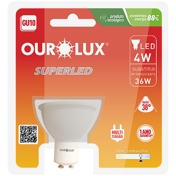 Lâmpada Superled GU10 4W bivolt 6500K 38º branco frio.