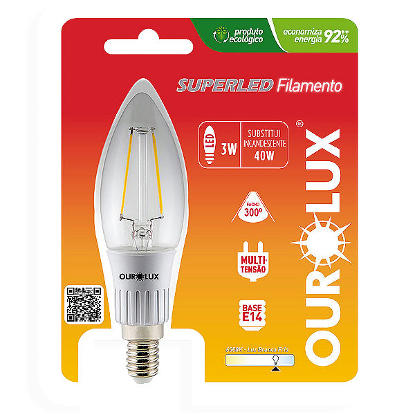 Lâmpada Superled Vela Filamento Fosca E14 3W bivolt 6000K.