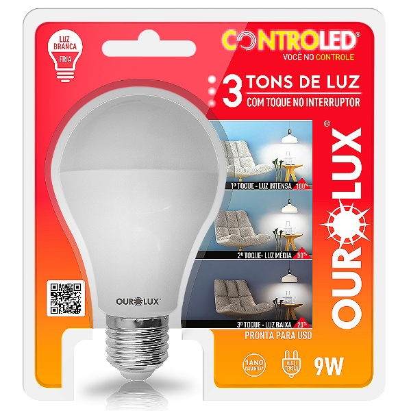 Lâmpada Inteligente Controled 9W 3 Tons de Luz 6500K bivolt.