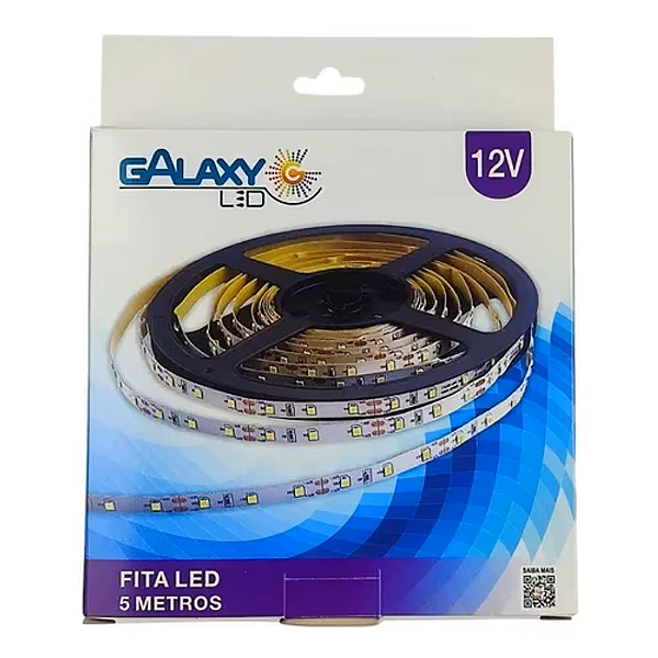 Fita LED 4,8W/M 24W 12V 5 metros IP20 6500K branco frio.