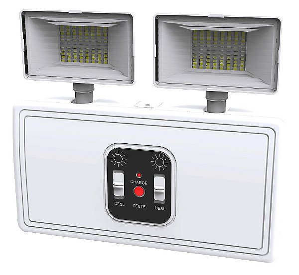 Luminária de emergência 5W 2 faróis led 600lm 6500k branco frio bivolt.