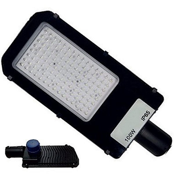 Luminária LED pública 100W preta SMD sensor Fotocélula 6500K IP66 INMETRO.