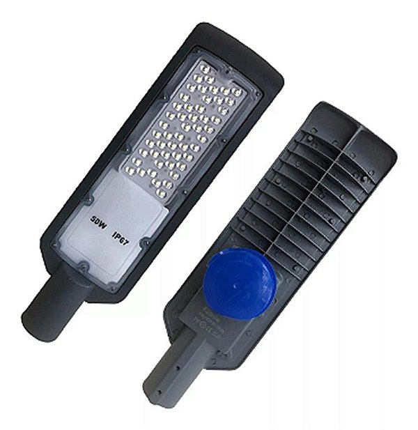 Luminária LED pública slim 50W SMD sensor Fotocélula 6500K bivolt IP67 INMETRO.