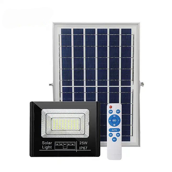 Refletor LED solar com controle 25w auto recarregável 6500K IP67.