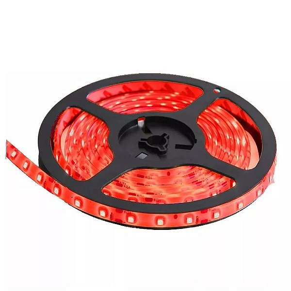 Fita led 5050 rolo 5m 300 leds vermelho IP65 a prova d'água.