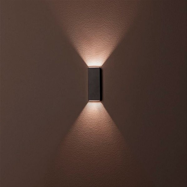 Arandela LED Wall Mini Retangular Facho Aberto Externo 3000K 5W Bivolt IP65 10x3,6x2cm Policarbonato Preto.