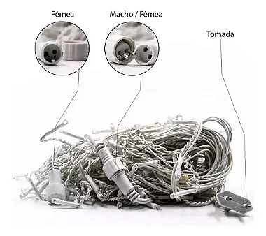 Cascata De Natal 200 LEDS Branco Frio Fixa tomada macho / fêmea 5,00m 127V.