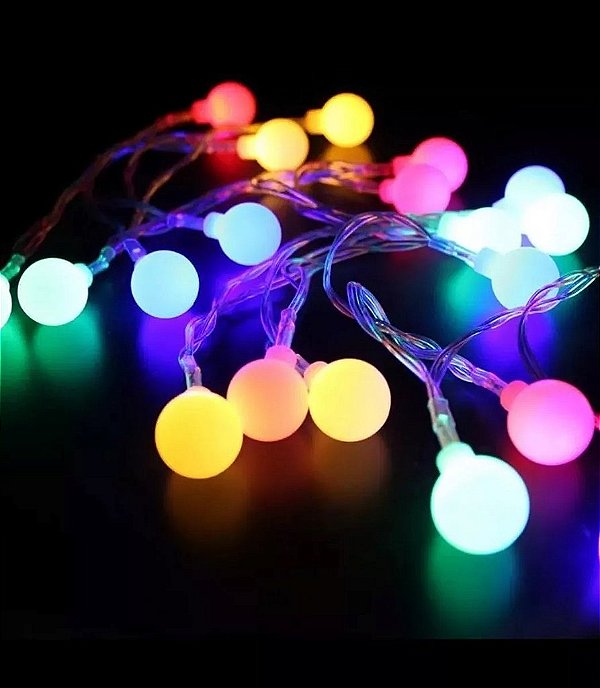 Pisca Cordão 20 LEDs bolinha foscas sortidas bivolt.