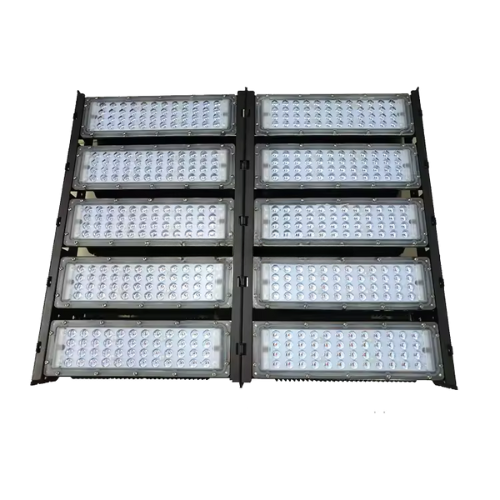 Refletor Industrial holofote modular LED 500W 3000K branco quente IP67.