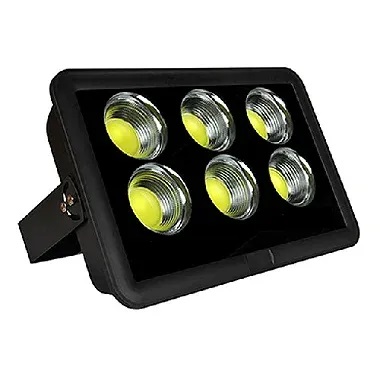 Refletor holofote LED Ultra COB preto 300w 3000K branco quente IP66.