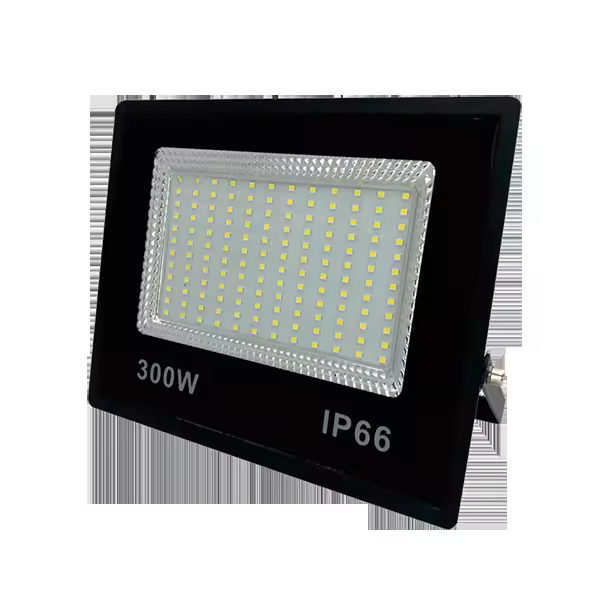Refletor LED compacto 300W preto 6500K branco frio SMD IP66 bivolt.