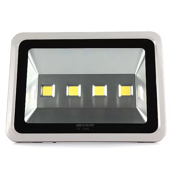 Refletor Cinza LED COB 200W 3000K branco quente IP66 bivolt.
