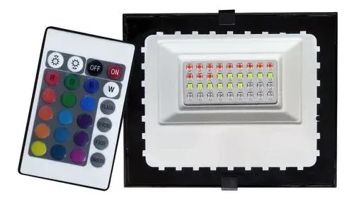 Refletor LED Slim com Memória 20W RGB Multicolorido IP67 bivolt.