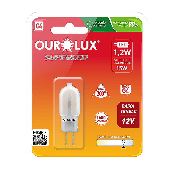 Lâmpada Superled G4 1,2W 12V 6500K 300°.