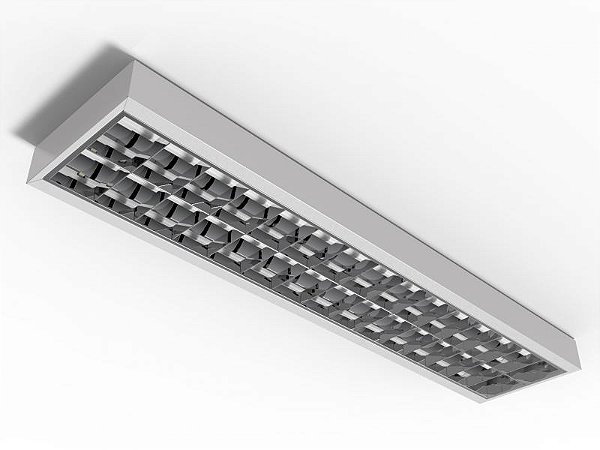 Luminária de sobrepor alto rendimento com aletas parabólicas duplas para 2 lâmpadas 9/10W 60cm.
