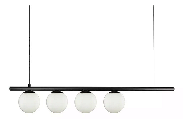 Pendente com 4 globos Moon 15x80x12cm Aluminio preto e Vidro.