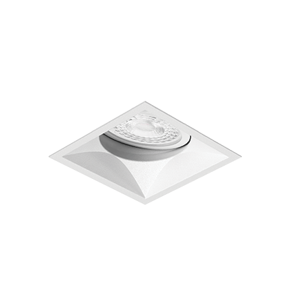 Embutido Microborda branco fosco Nya Quadrado Facho Orientável Dicroica PAR16 7,4x7,4x8,8cm Alumínio.