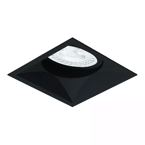Embutido Microborda preto fosco Nya Quadrado Facho Orientável Dicroica PAR16 7,4x7,4x8,8cm Alumínio.