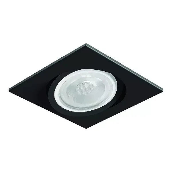Spot de Embutir Nuru Quadrado Facho Orientável PAR20 10,7x10,7x11cm Alumínio Preto Acetinado.
