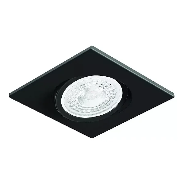 Spot de Embutir Nuru Quadrado Facho Orientável Dicroica PAR16 8,6x8,6x6,7cm Alumínio Preto Acetinado.