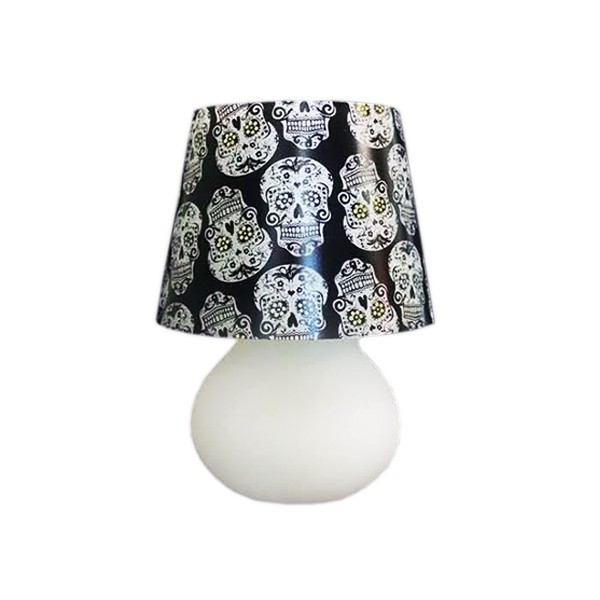 Abajur Micro Lampe Caveira Ø15x20cm Polietileno Branco e Preto.