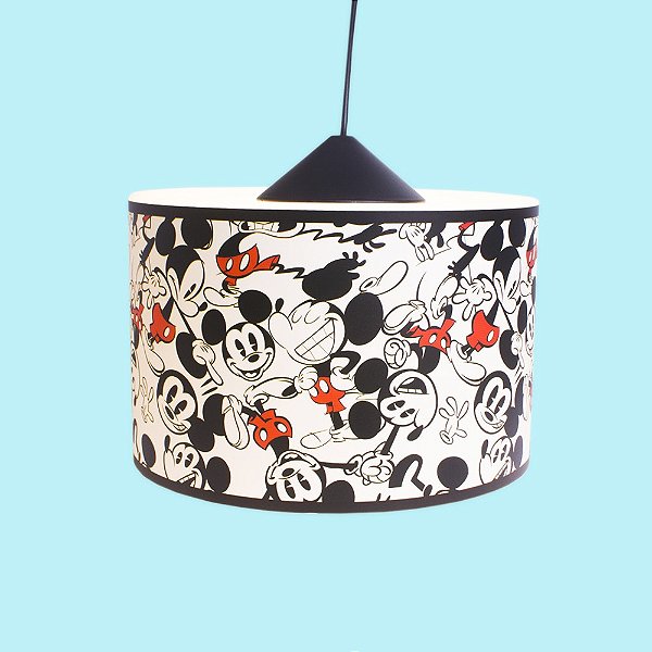 Pendente POP Mickey Ø30x20cm Polietileno Branco, Preto e Vermelho.
