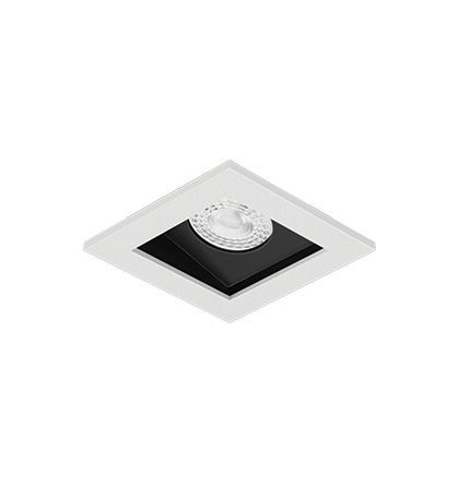 Spot de Embutir Laini Quadrado Facho Orientável Mini Dicroica 7,1x7,1x6,8cm Alumínio Branco Fosco e Preto Acetinado.