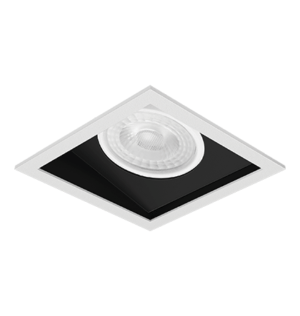 Spot de Embutir Laini Quadrado Facho Orientável PAR30 14,8x14,8x13,9cm Alumínio Branco Fosco e Preto Acetinado.