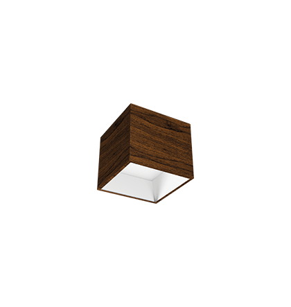 Spot de Sobrepor LED Dhari Quadrado Recuado 3000K 9,1W Bivolt 12,2x12,2x11cm Corpo Amadeirado e Refletor Branco Acetinado.